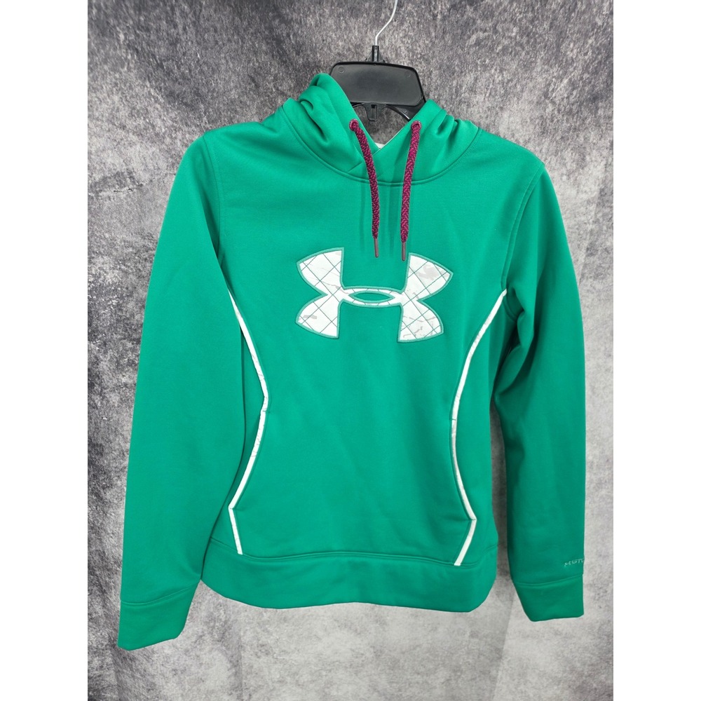 Under Armour Cold Gear Storm Hoodie Womens Medium Teal Green Semi-Fitted Fleece